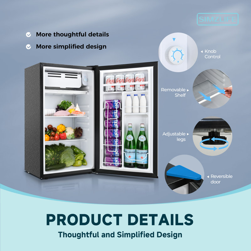 Simzlife 3.2 cu. ft. Freestanding Small Fridge with Freezer for